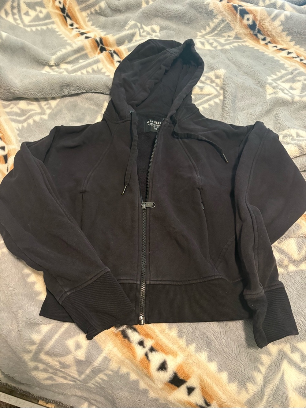 Athleta Black Hooded Zip-Up Utility Jacket
